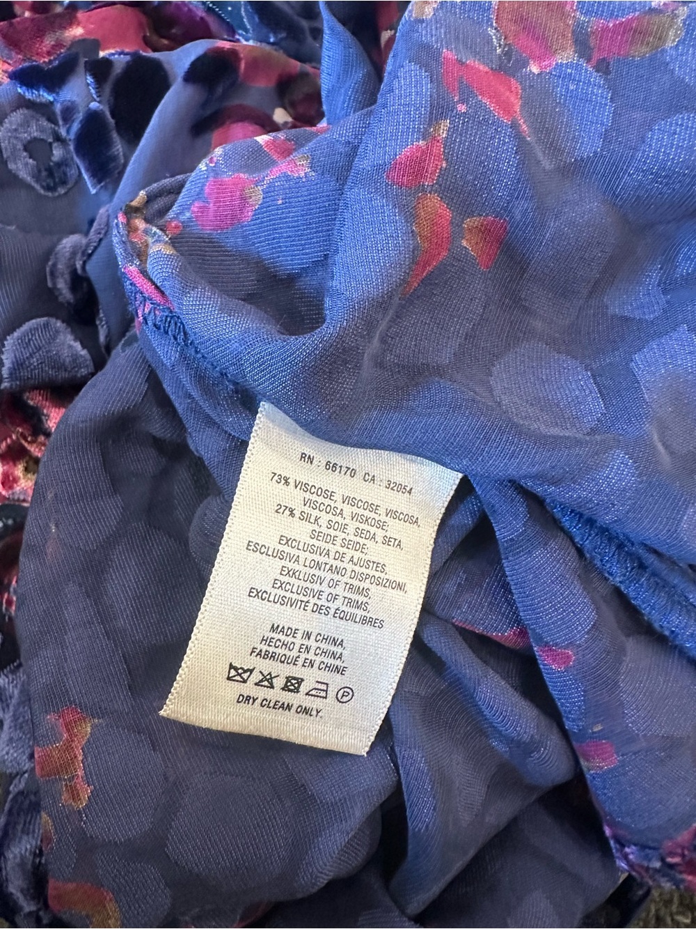 Anthropologie Floreat Navy Blue Pink Floral Leopard Silk Blend Burnout Blouse XS - Picture 7 of 8